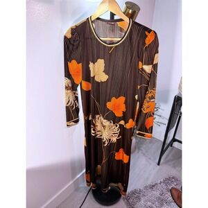Gabin vintage sheath dress shimmery cooling poly 8 LG midcentury floral bohemian